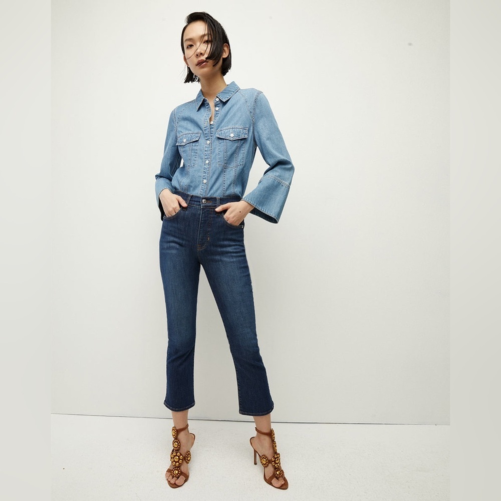 Veronica Beard Carly Kick-Flare Jeans Ribbon Stripe Medium Wash Size 29